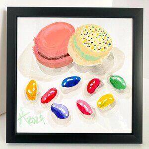 Macarons and Jelly Beans Painting Art Print in a 9x9in Black Frame